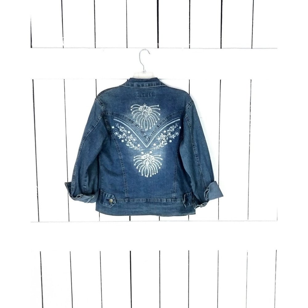 90s vintage blue floral embroidered denim jean jacket